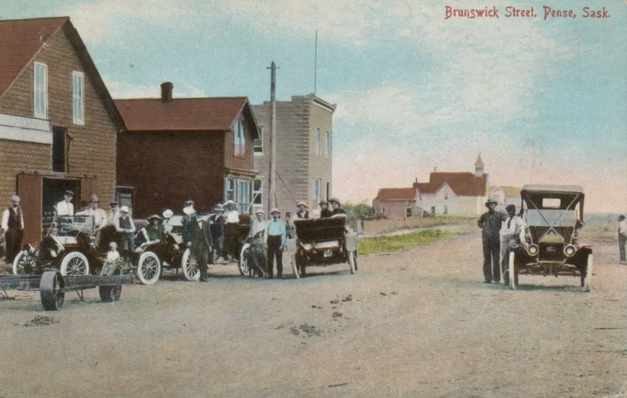 Brunswick Street with early automobiles, about 1913