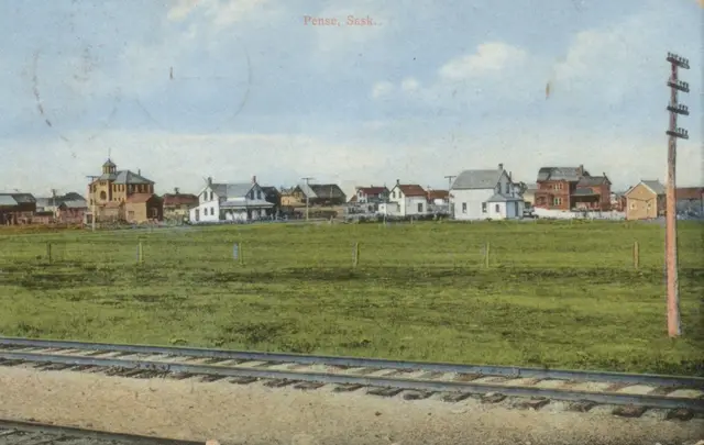 View of Pense across the railway tracks